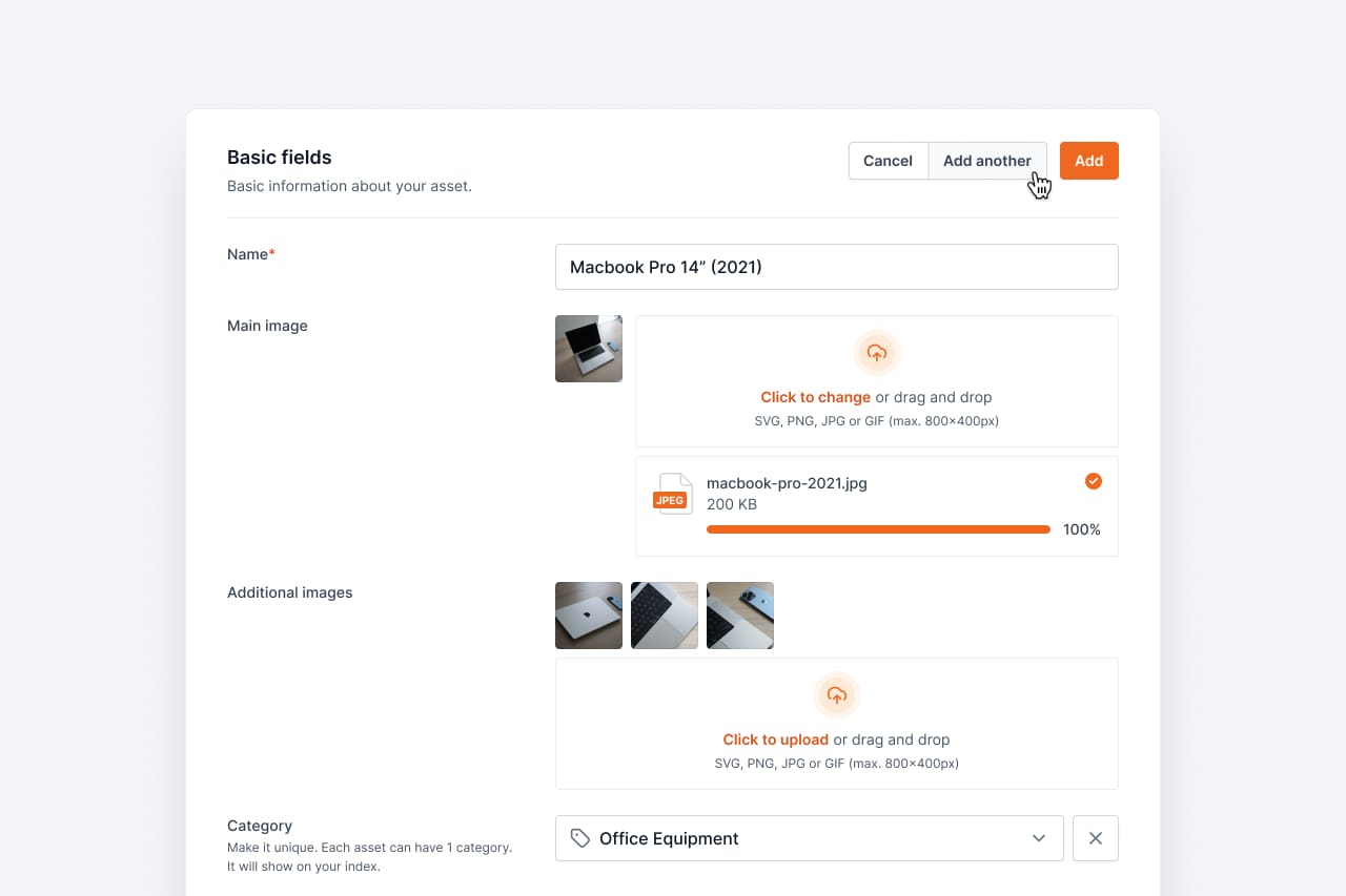 Add another action for assets and locations